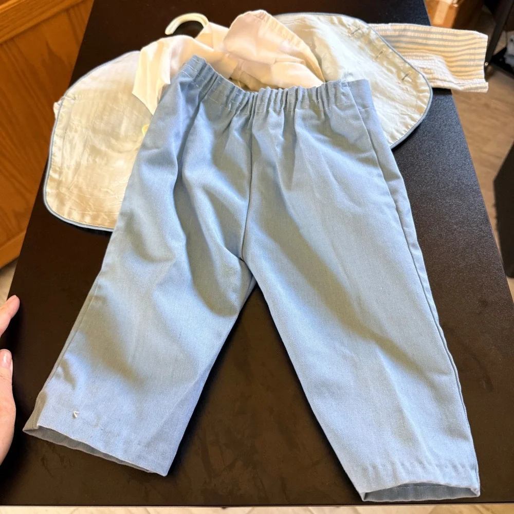 Vintage Jus Growin 3pc Suit Set‎ Baby Boy 12M Blue White Seersucker Style